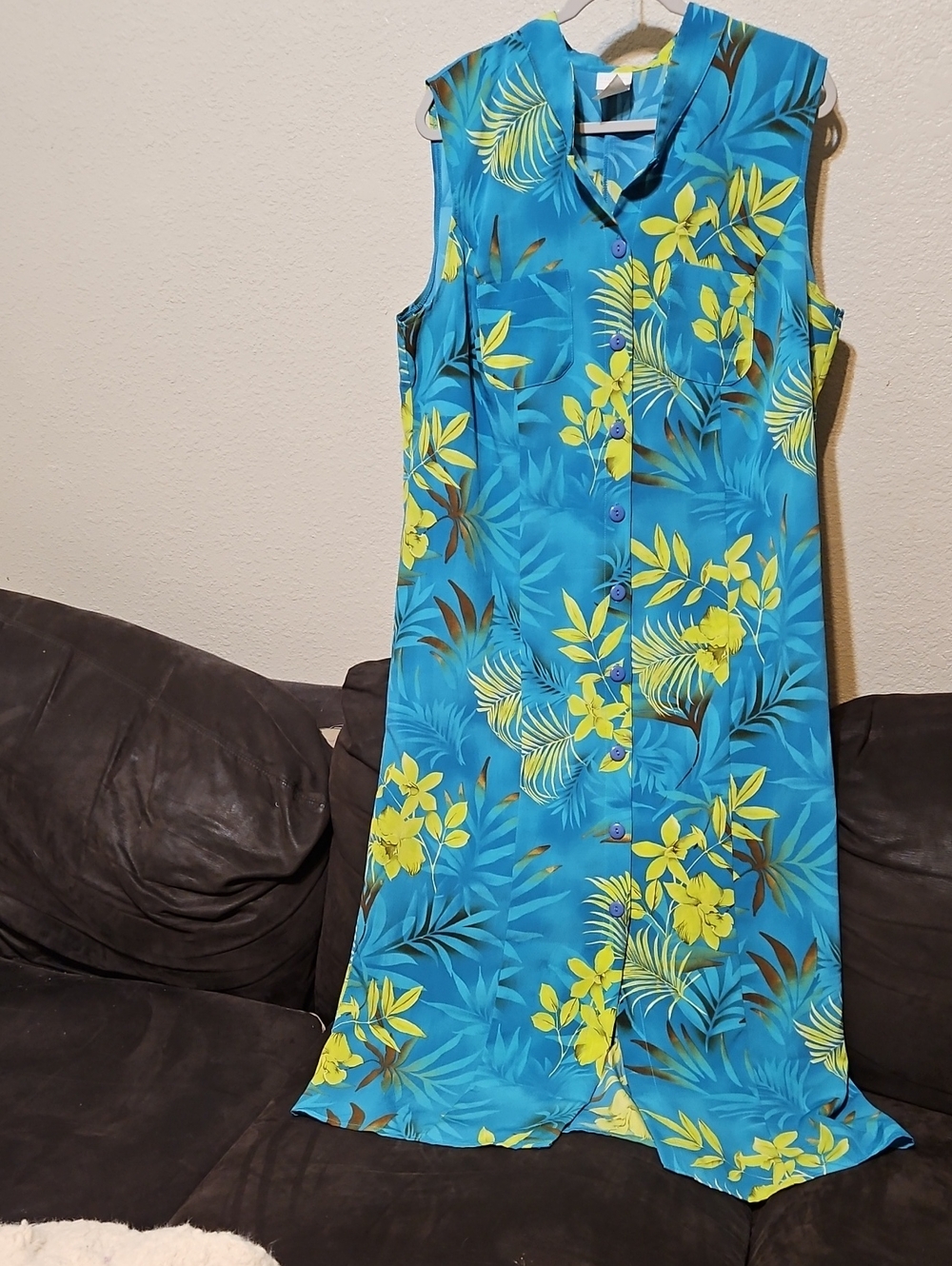 Studio C Turquoise Maxi Dress with Yellow Floral Print